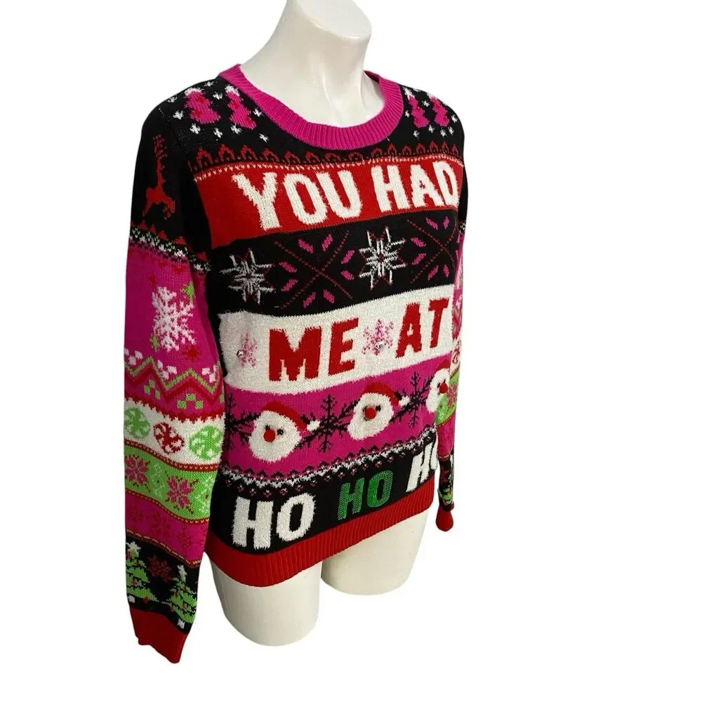 NOBO Ugly Christmas Sweater Jr Womens Large Kitch You Had Me At Ho Ho Ho Party